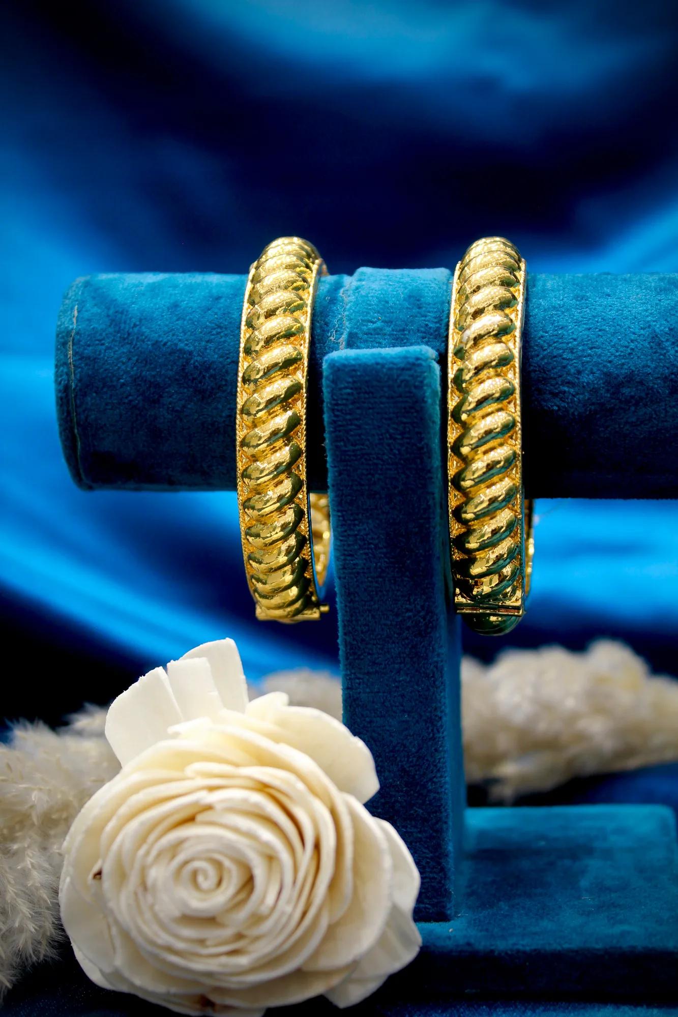 Classic Rope Texture Gold Finish Bangles (Set of 2)