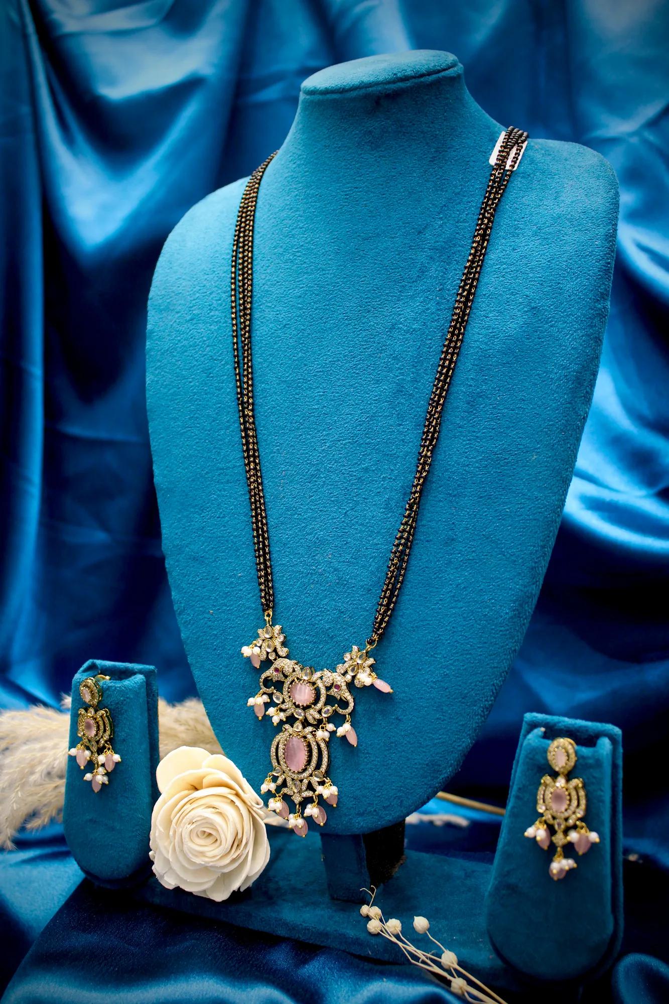 Victorian Rose Quartz Floral Mangalsutra Set