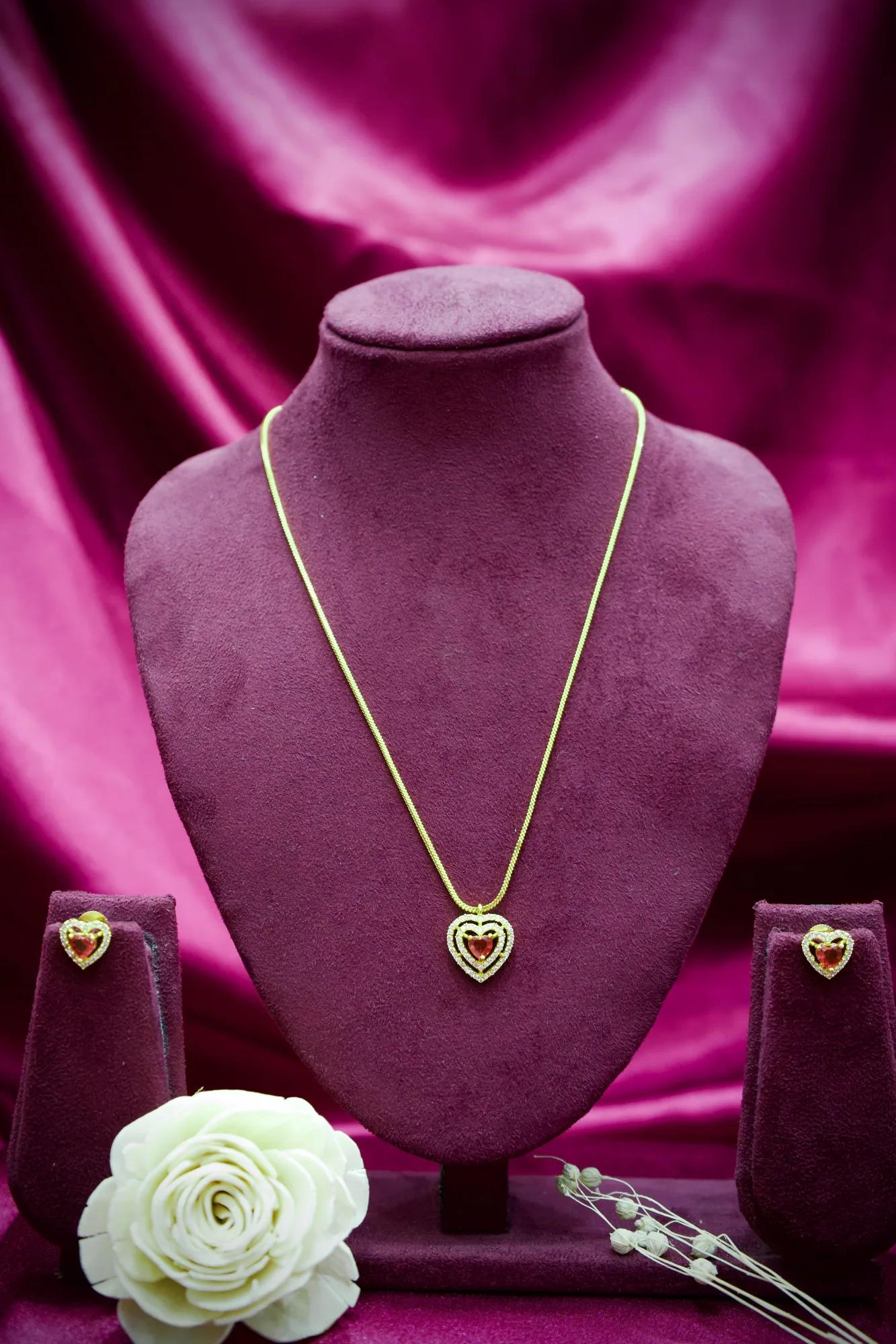 Double Heart Ruby Stone Pendant Necklace
