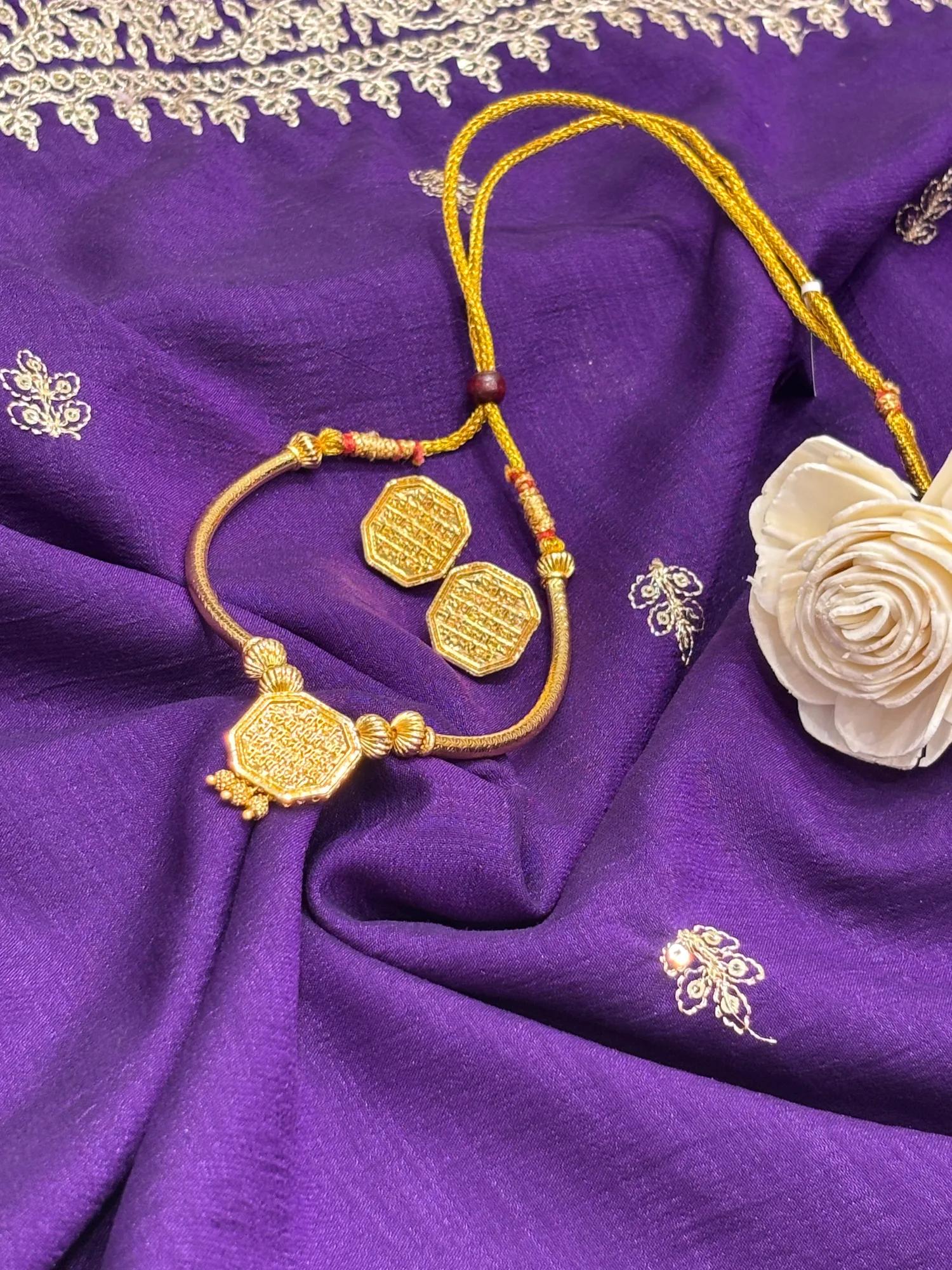Chhatrapati Shivaji Maharaj Rajmudra Gold-Plated Necklace Set with Matching Stud Earrings