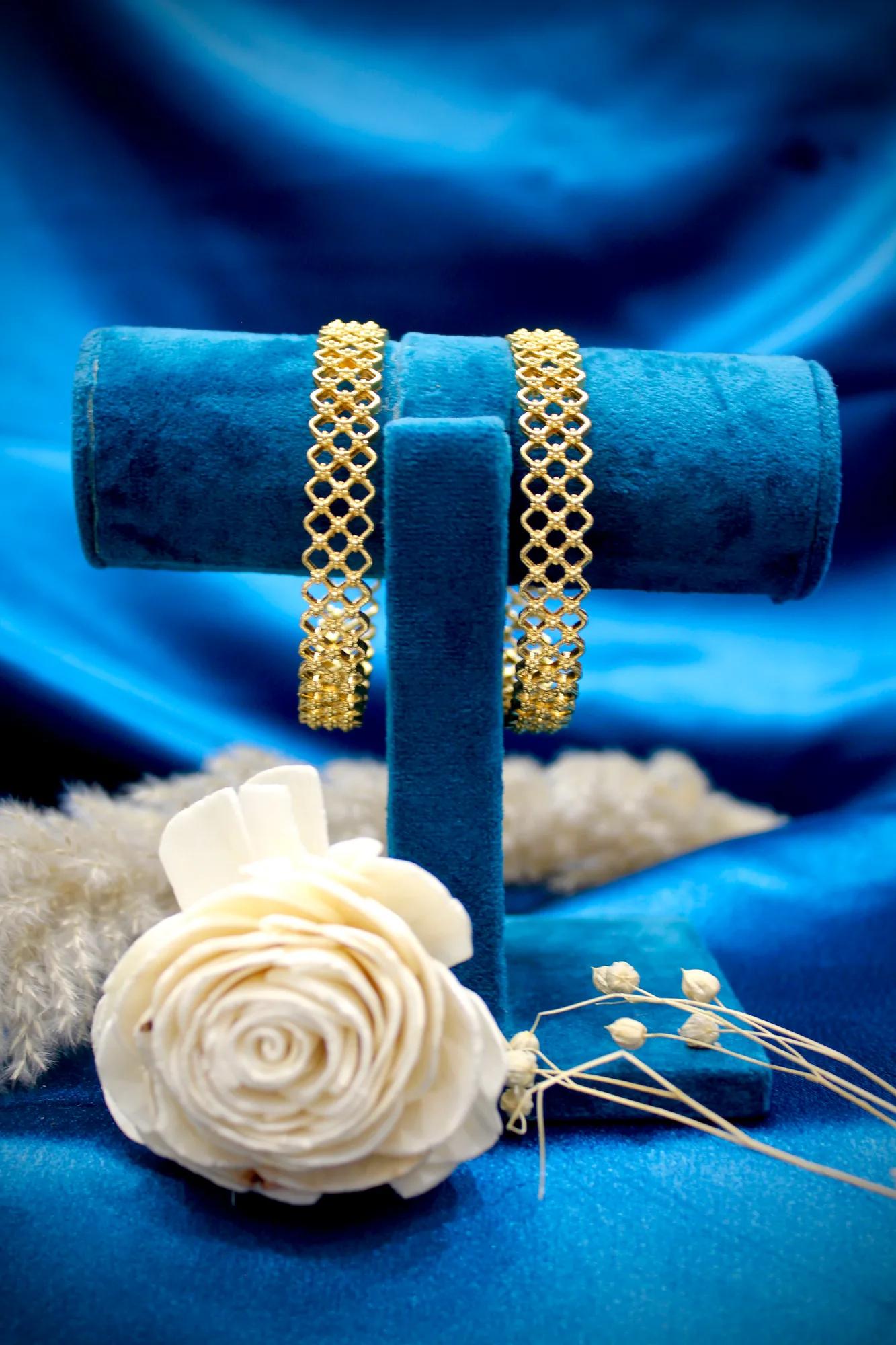 Designer Gold Finish Lattice Bangles (Set of 2)