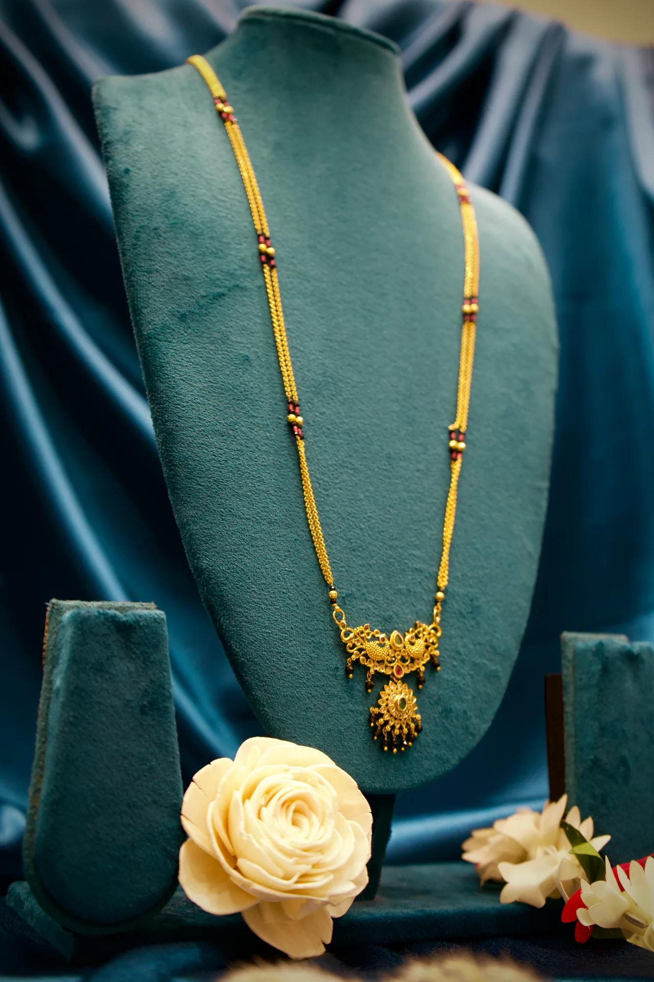 Royal Peacock Motif Mangalsutra with Green Stone Pendant