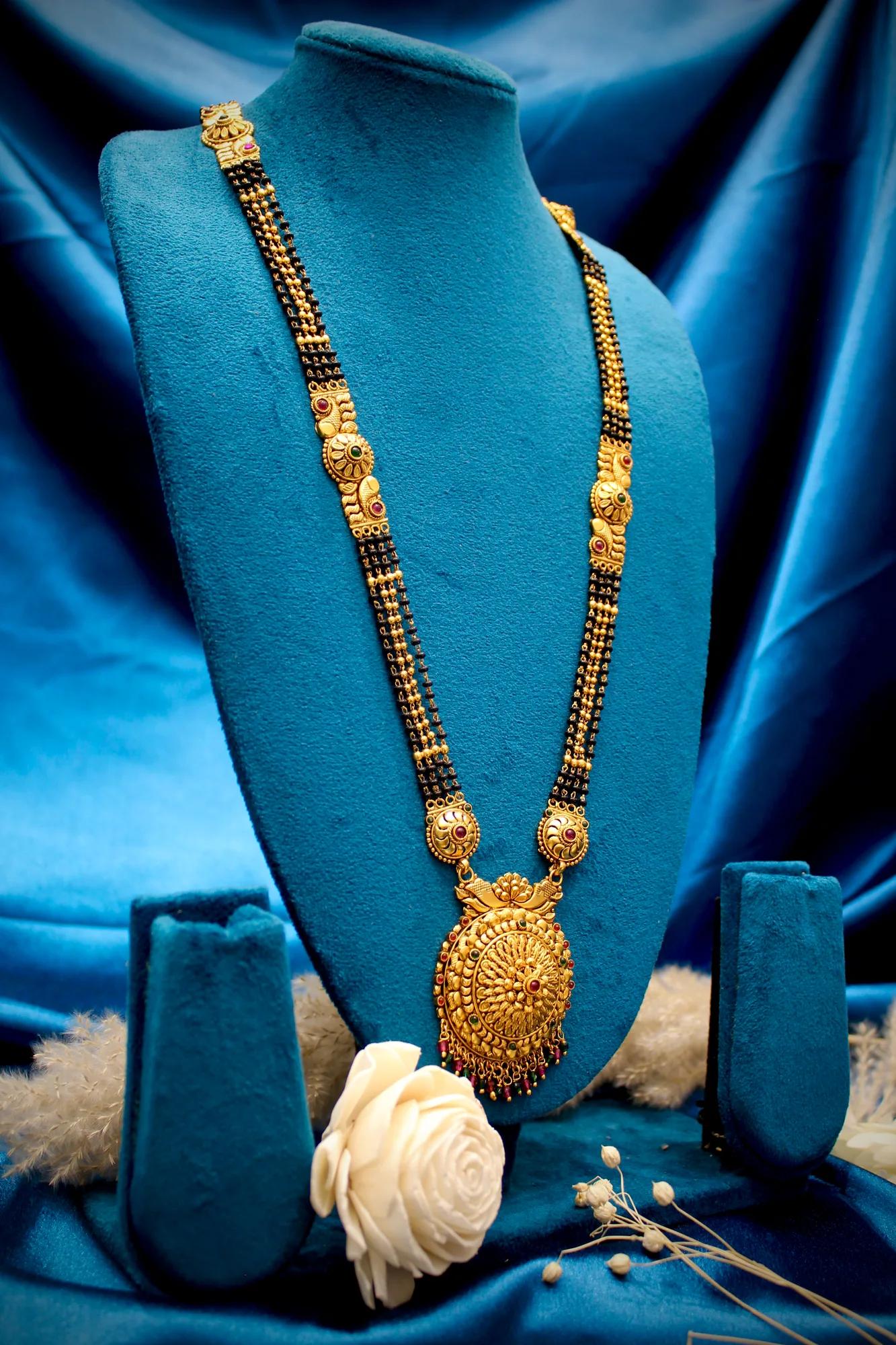 Royal Antique Temple Long Mangalsutra with Floral Statement Pendant