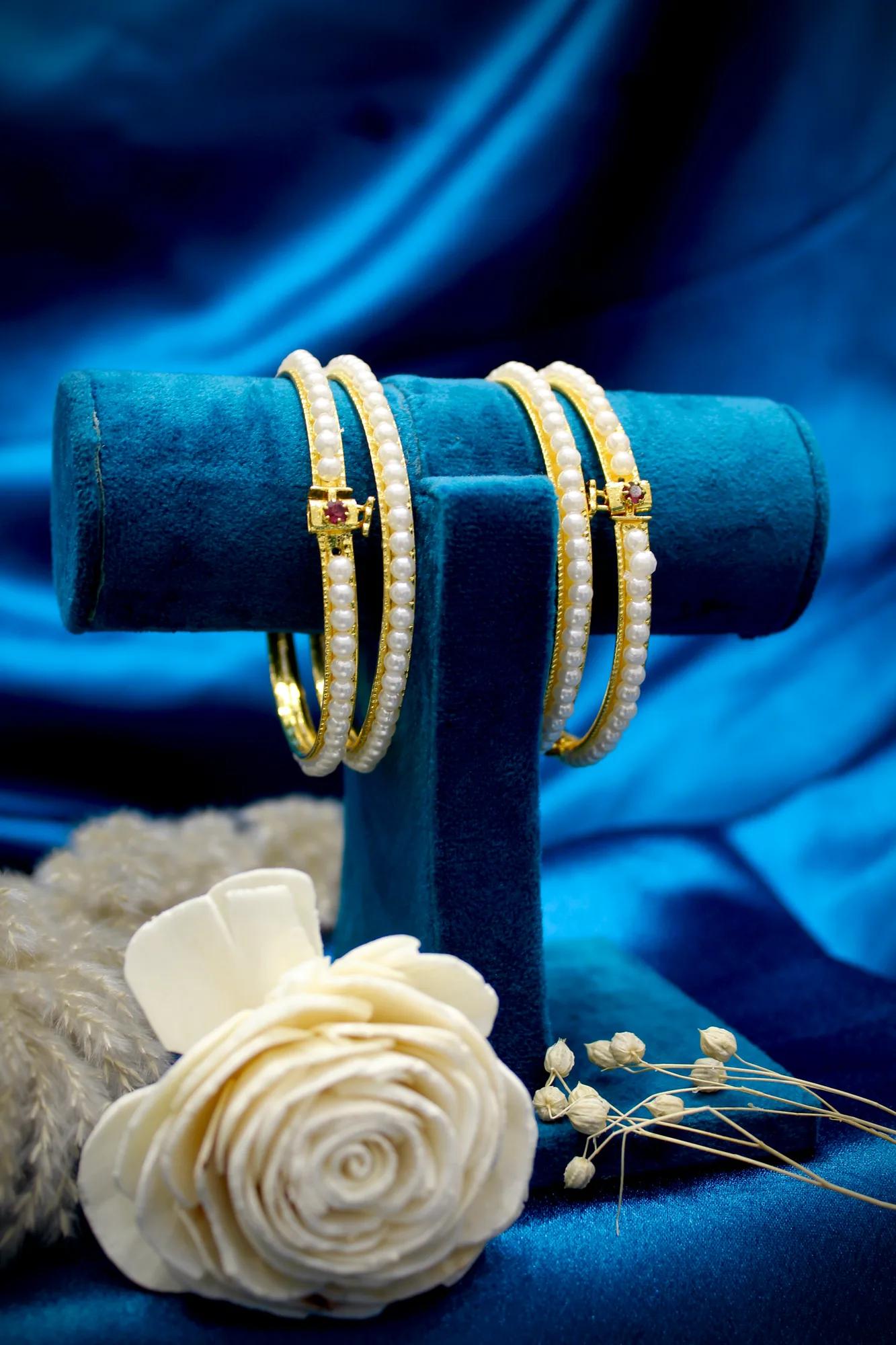 Classic Pearl Openable Bangles (Set of 4)