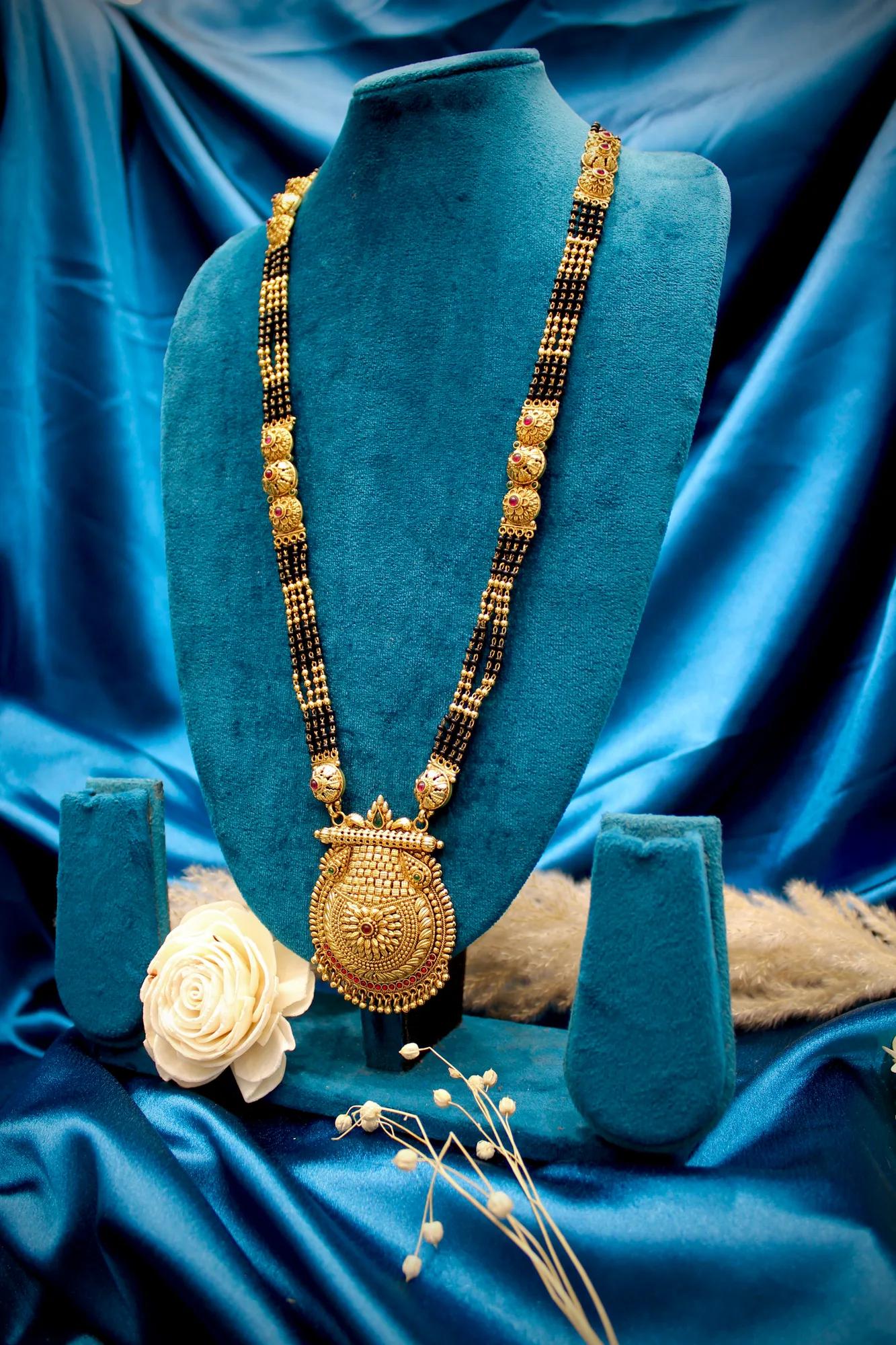 Royal Antique Temple Long Mangalsutra with Grand Circular Pendant
