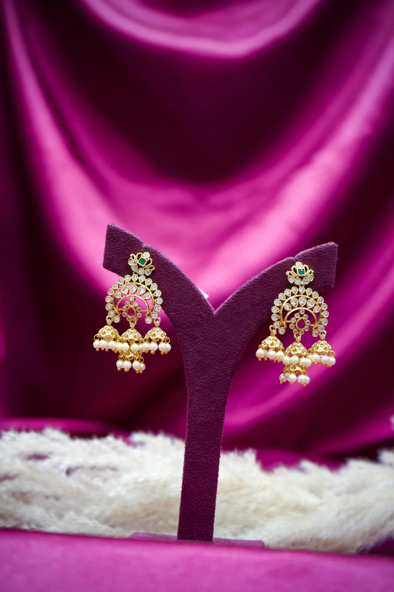 Royal Kundan Pearl Charm Chandbali Earrings