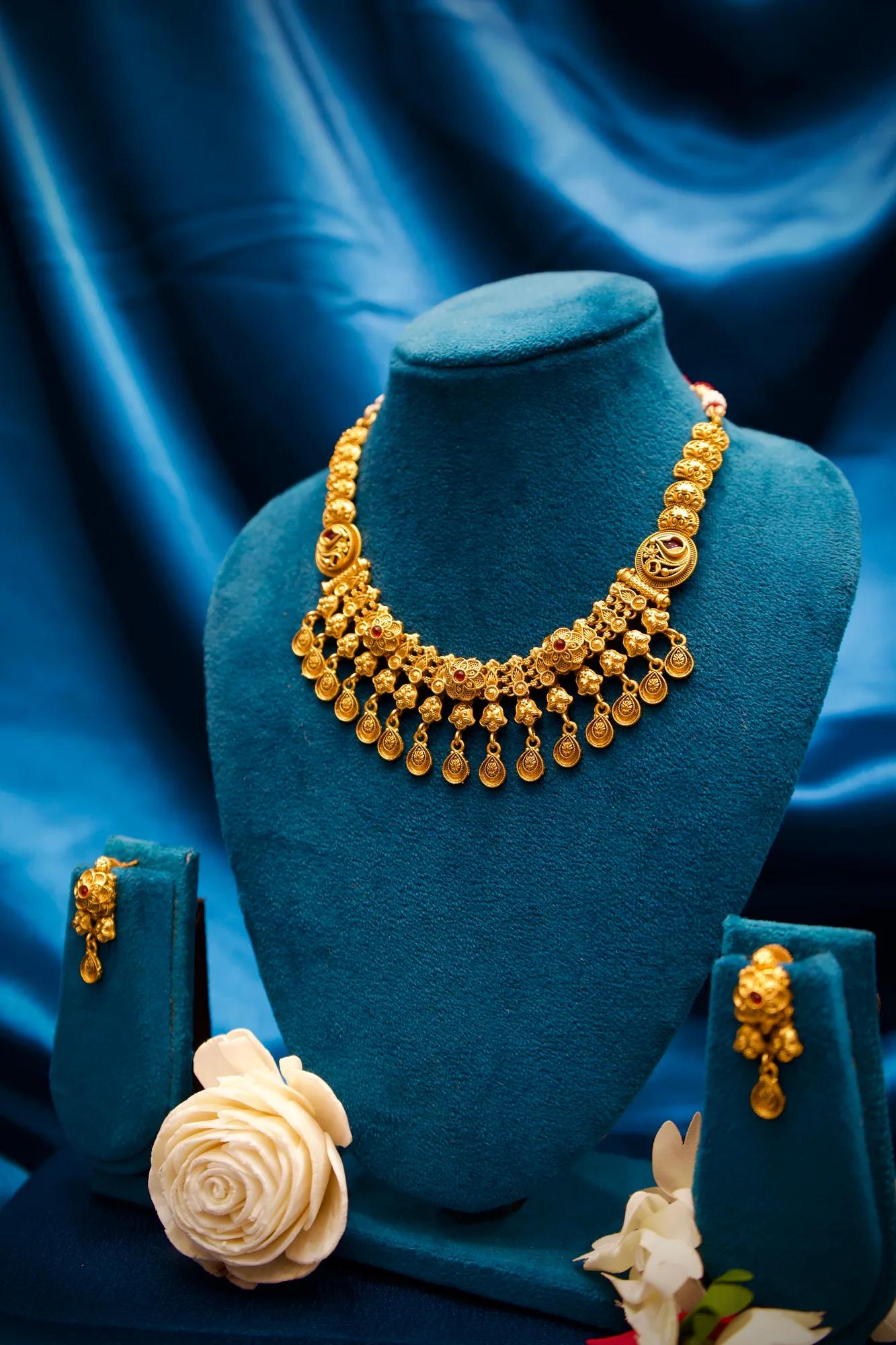 Traditional Floral Lakshmi Drop Choker Necklace Set