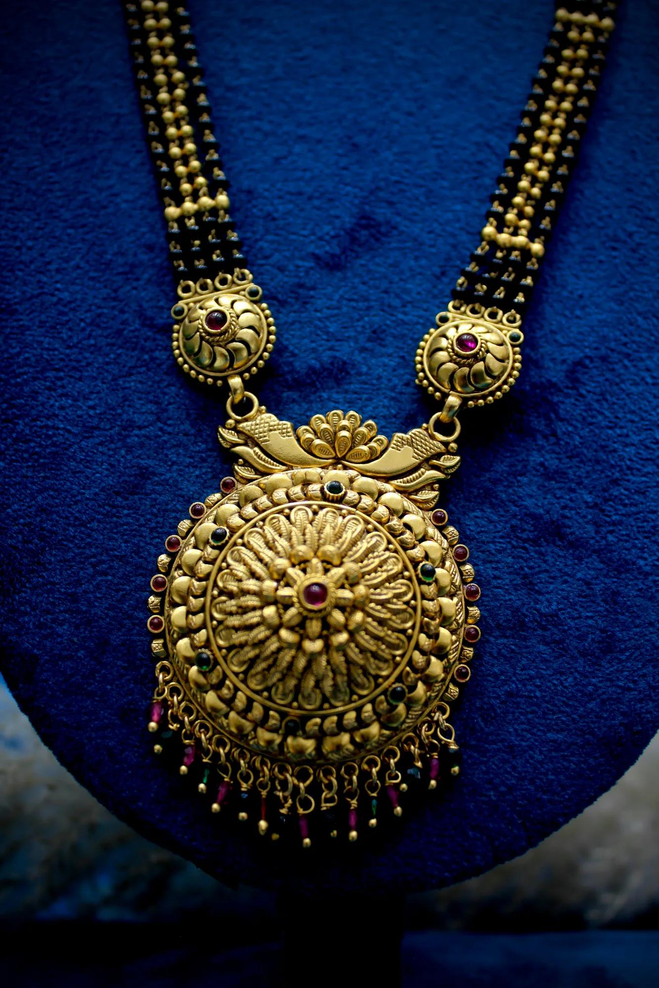 Royal Antique Temple Long Mangalsutra with Floral Statement Pendant