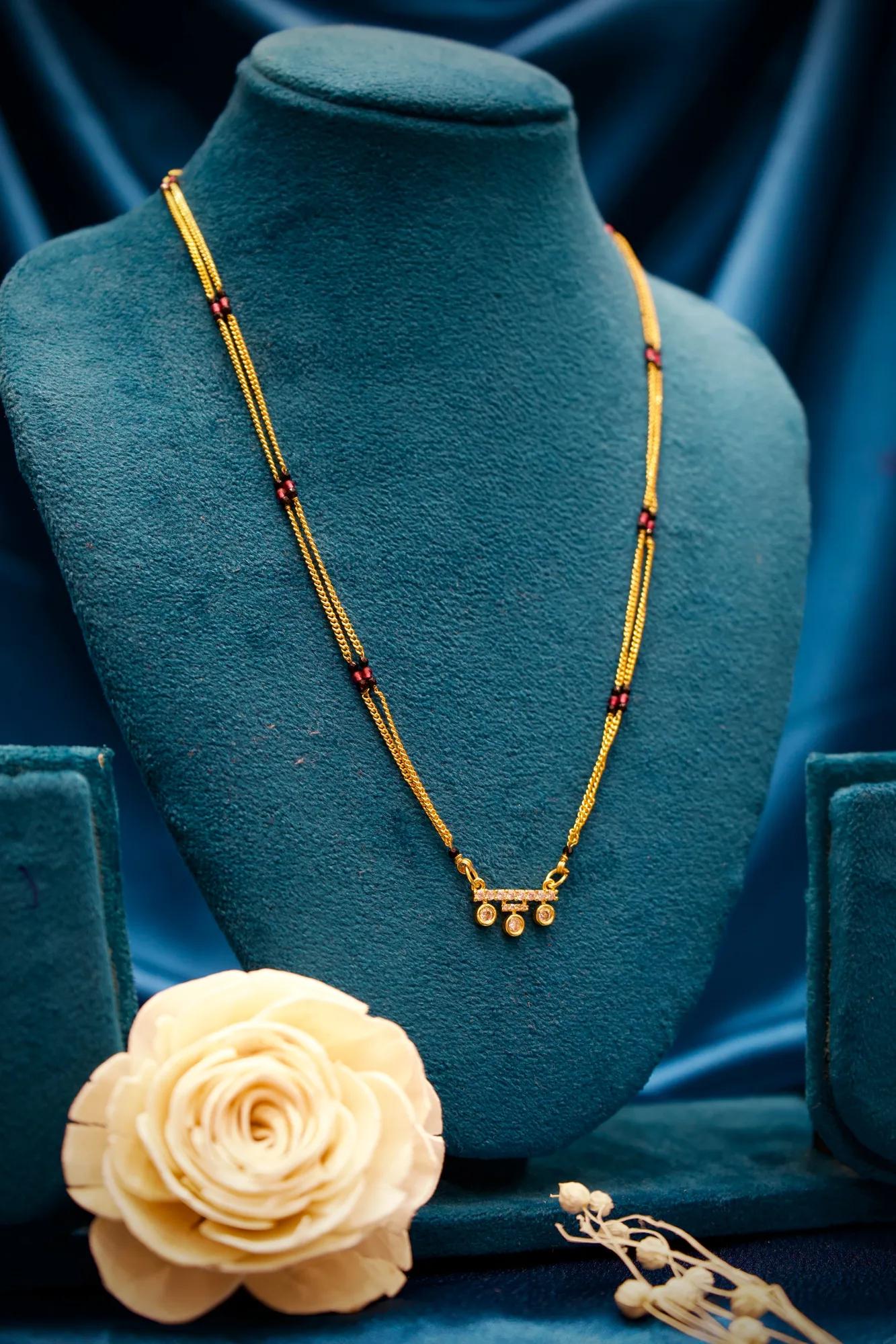 Elegant Diamond Accent Mangalsutra with Triple Drop Charms