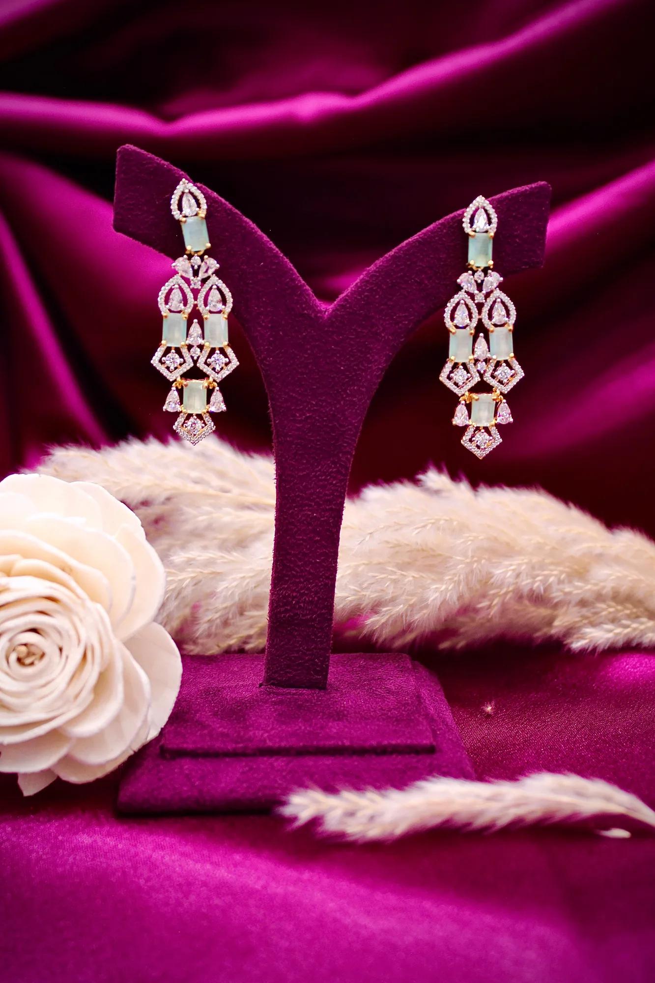 Elegant Mint Stone American Diamond Choker Set with Designer Earrings