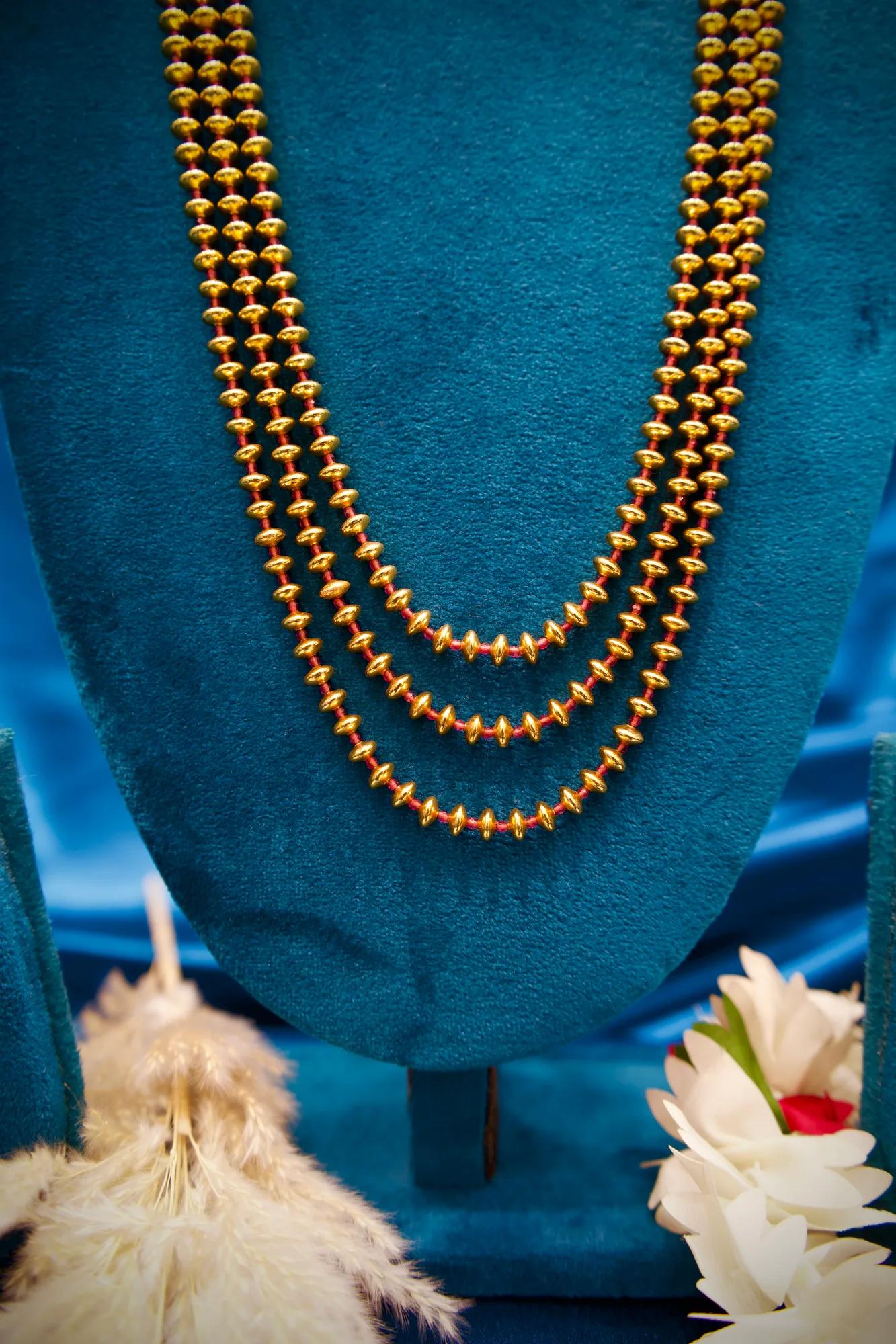 Traditional Gold Beaded Layered Necklace Set