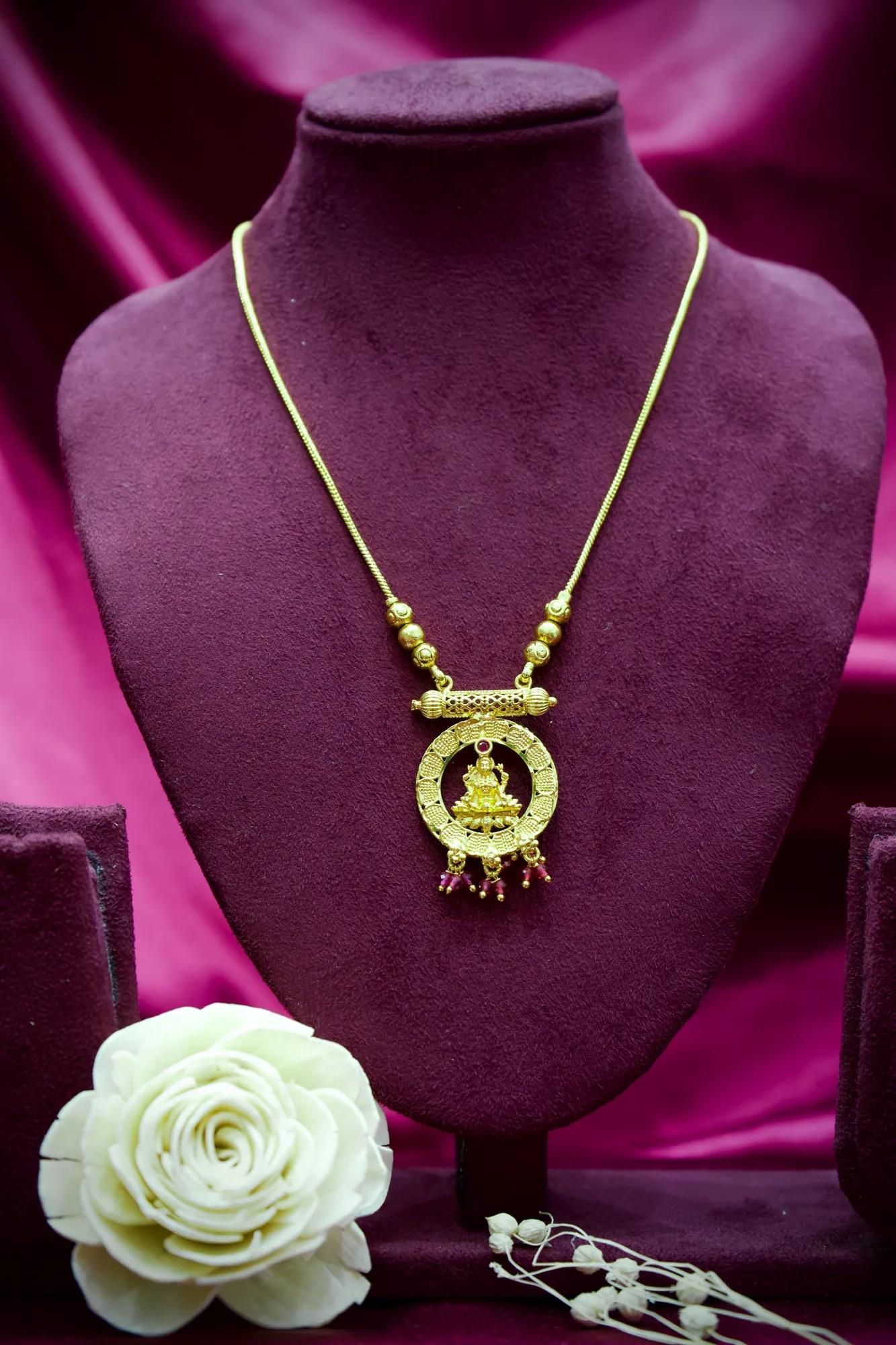 Goddess Lakshmi Circular Temple Pendant Necklace