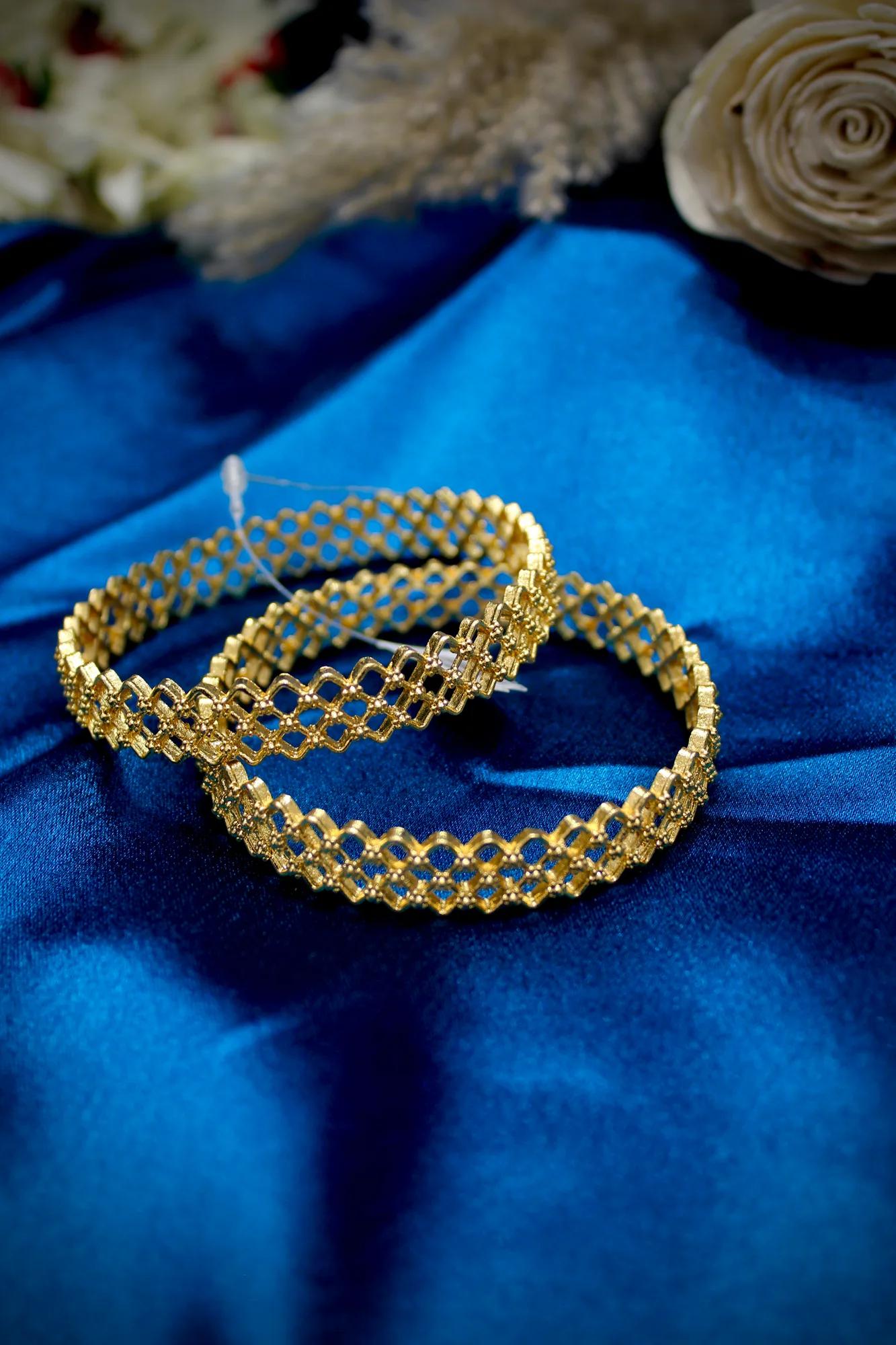 Designer Gold Finish Lattice Bangles (Set of 2)