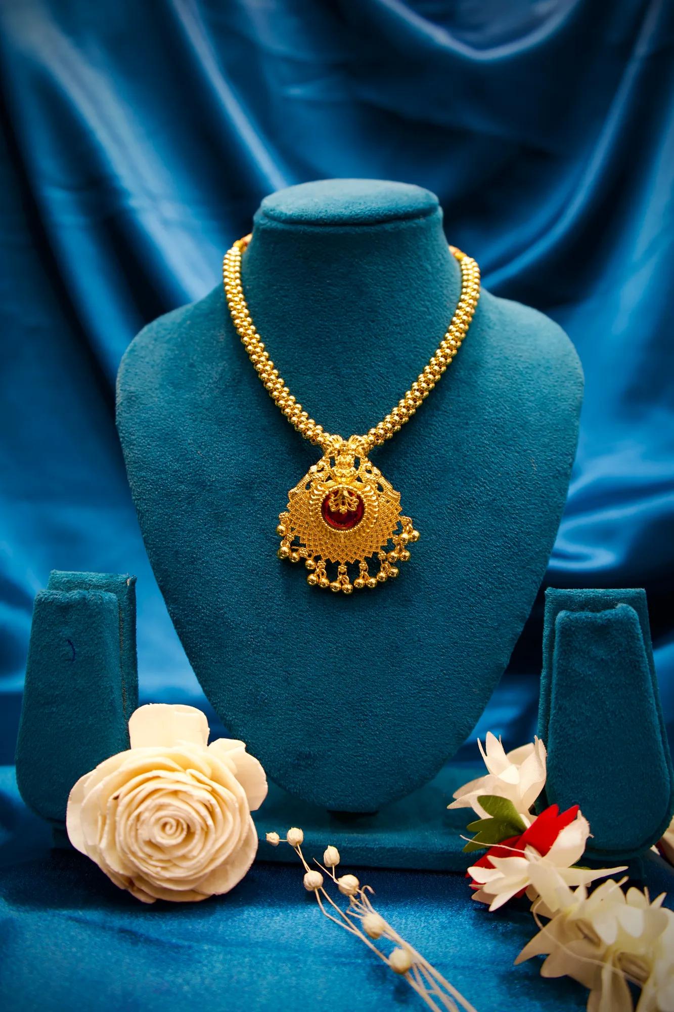 Temple Lakshmi Ruby Pendant Adjustable Necklace