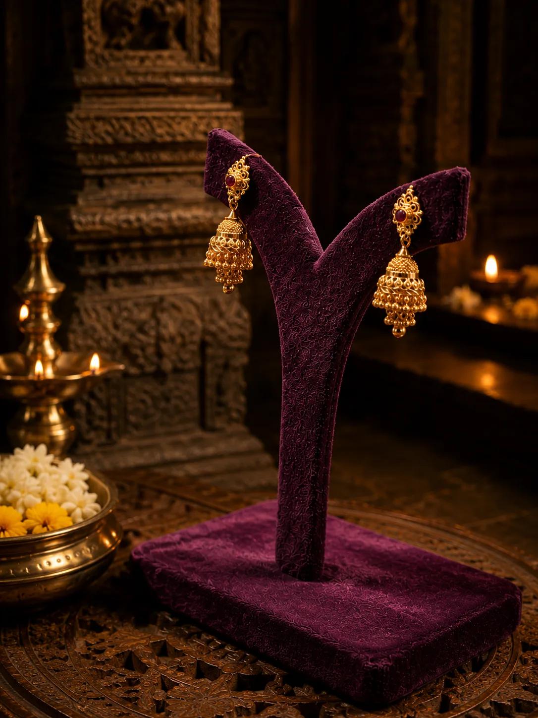 Royal Floral Gold Jhumka Earrings